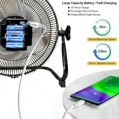 14 Inch Brushless Motor Floor Fan Strong Wind Electric Fan Portable Rechargeable with 15600mAh Battery for Outdoor Camping