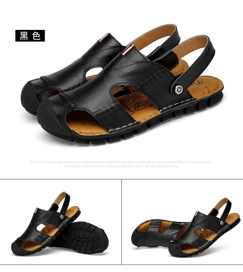 Men Sandals Summer Leather Men Shoes Breathable Walking Beach Slippers Outdoor Sandals Flat Casual  High Quality Fashion Sandals