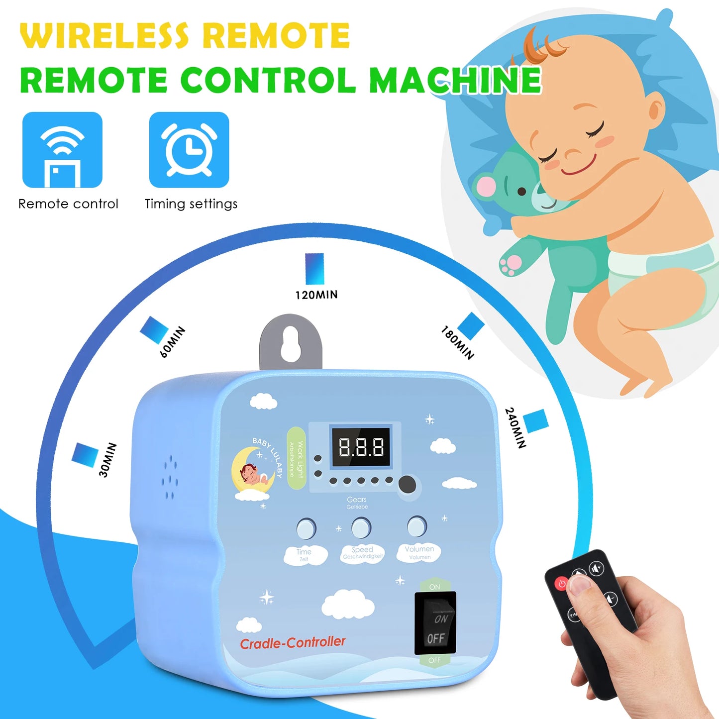Electric baby swing craddle controller with 2pc spring remote control, motor spring cradle Electric with adjustable timer