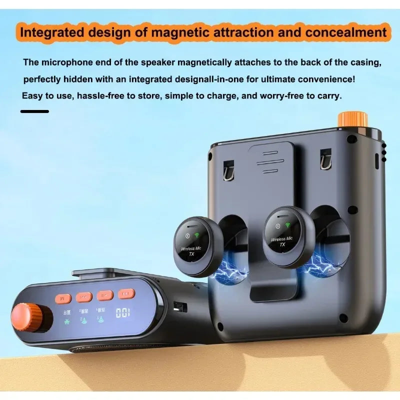 Portable Magnetic Megaphone Voice Amplifier Mini Audio Speaker with Microphone Rechargeable Loudspeaker for Teachers Tour Guider