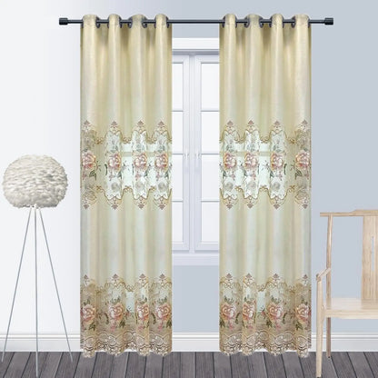Luxury European Style Velvet Embroidery Curtains for Living Room Bedroom Embroidery Flowers Semi Hollow Blackout Curtain 1 Panel