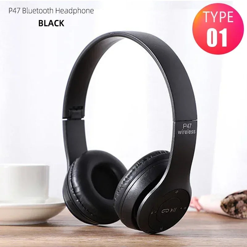 P47 Bluetooth 5.0 Wireless Headphone Foldable HIFI Stereo Bass Earphone Kid Helmet Gift With Mic USB Adaptor For iPhone Game