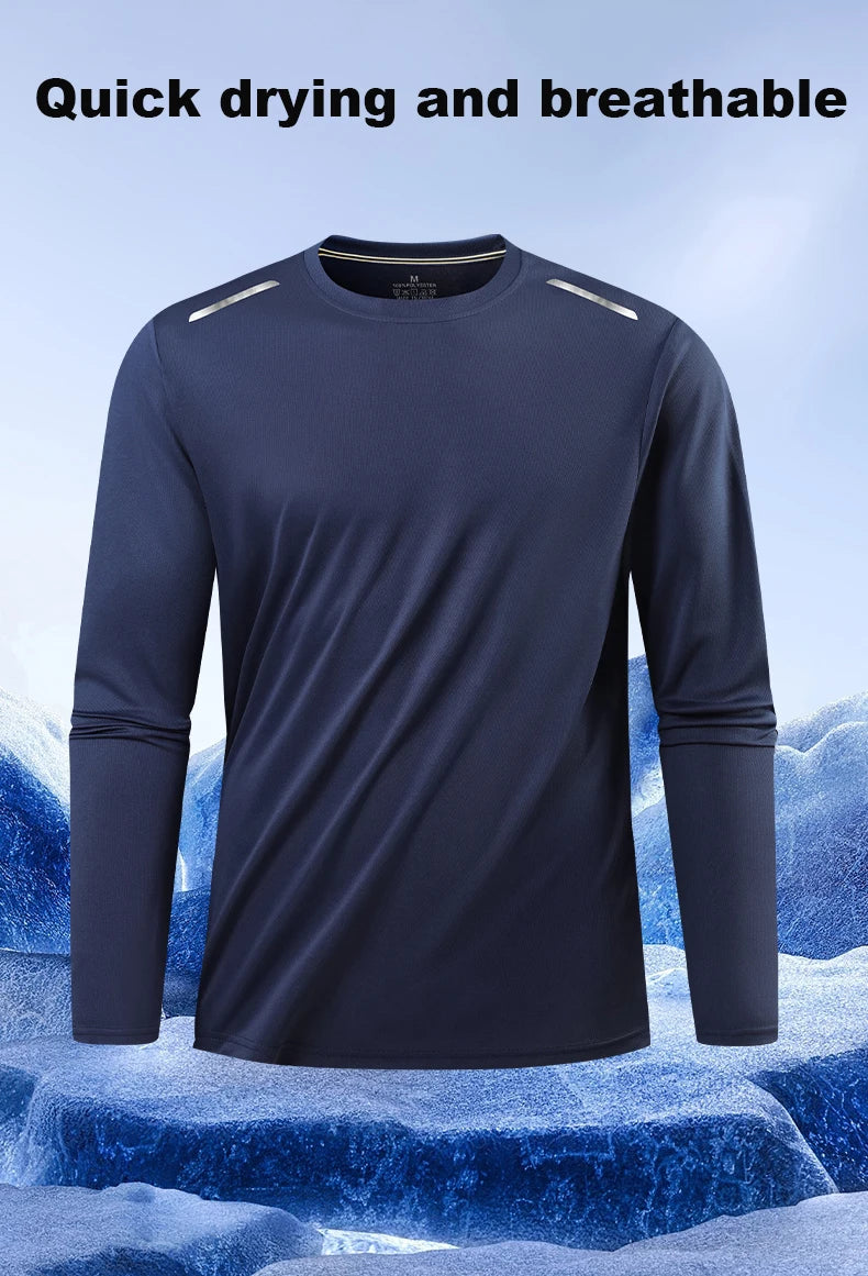 Long-Sleeved Ice Silk Breathable Running Top Round Neck Fitness Wear Quick-Drying Sports T-Shirt Thin Casual Quick-Drying