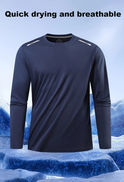 Long-Sleeved Ice Silk Breathable Running Top Round Neck Fitness Wear Quick-Drying Sports T-Shirt Thin Casual Quick-Drying