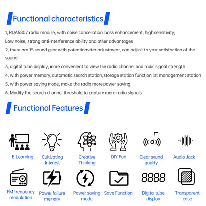 DIY FM Radio Electronic Kit  87-108MHz Adjustable Frequency Digital Display Soldering Project Practice Solder RDA5807S
