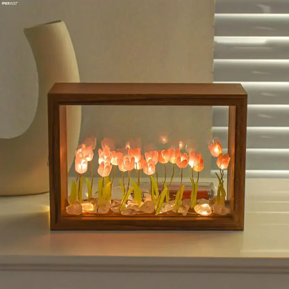 DIY Wooden Photo Frame Tulip Flower Sea Home Decoration Ornaments Atmosphere Lights Valentine's Day Mother's Day Birthday Gifts