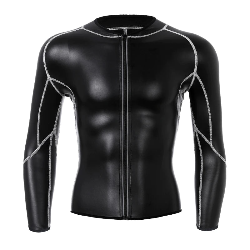 Men`s Stand Collar Leather Jacket White line Faux Leather Pants Fitness Men Body Shaper Waist Trainer Corsets Zipper Slim Shirts