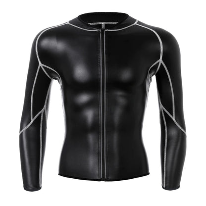 Men`s Stand Collar Leather Jacket White line Faux Leather Pants Fitness Men Body Shaper Waist Trainer Corsets Zipper Slim Shirts