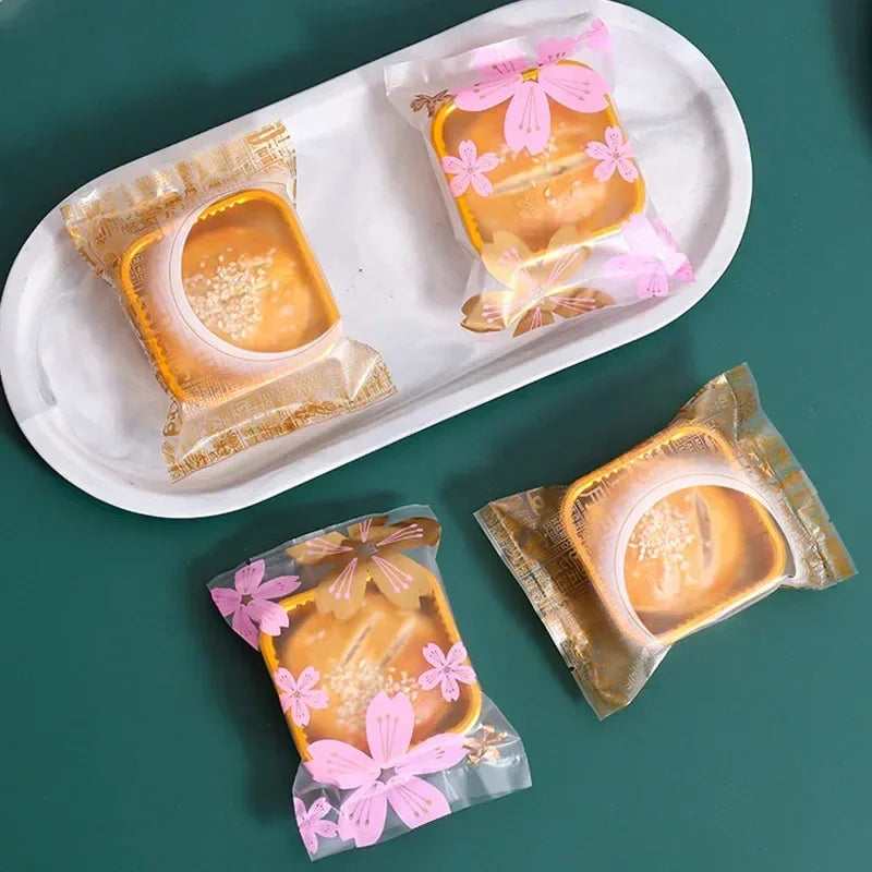 100Pcs Mooncake Wrapping Bag Machine Seal Plastic Bags For Egg Yolk Cookie Packaging Mid-Autumn Festival Party Decor Supplies