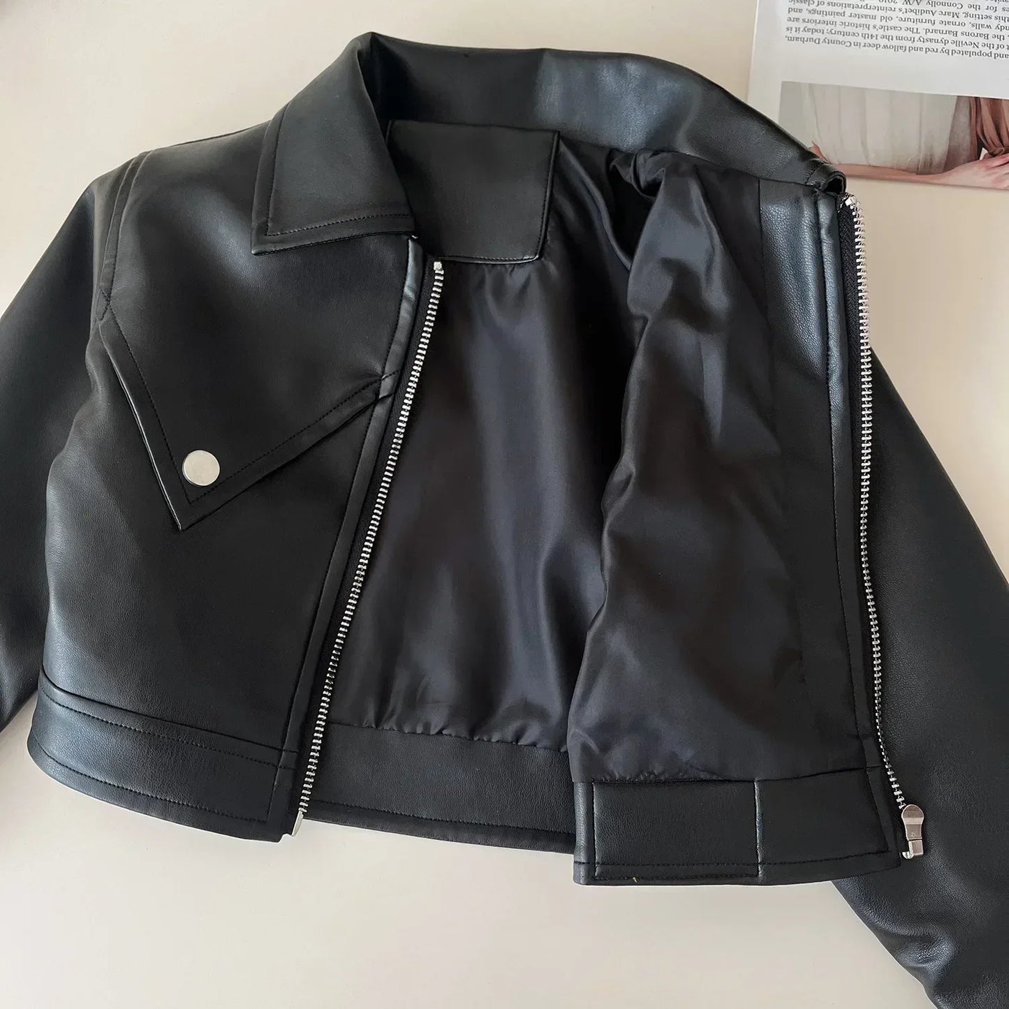 2024 Girls Baby Spring Autumn Winter PU Clothing Set Fashion Kids Leather Zipper Jackets+skirts Children 2pcs Birthday Clothes