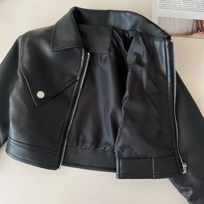 2024 Girls Baby Spring Autumn Winter PU Clothing Set Fashion Kids Leather Zipper Jackets+skirts Children 2pcs Birthday Clothes