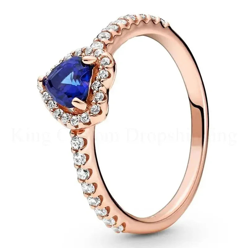 New Colored Crystal 925 Sterling Silver Ring Exquisite Women Shiny Heart Series Simple Ring Valentine's Day Gift for Lovers