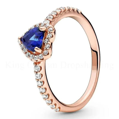 New Colored Crystal 925 Sterling Silver Ring Exquisite Women Shiny Heart Series Simple Ring Valentine's Day Gift for Lovers