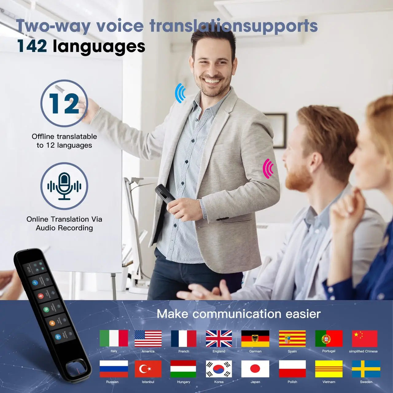 X10 Point Reading Translation Pen 3.76 Inches 142 Language Electronic Voice Scanning Pen Mutual Translation Dictionary Pen
