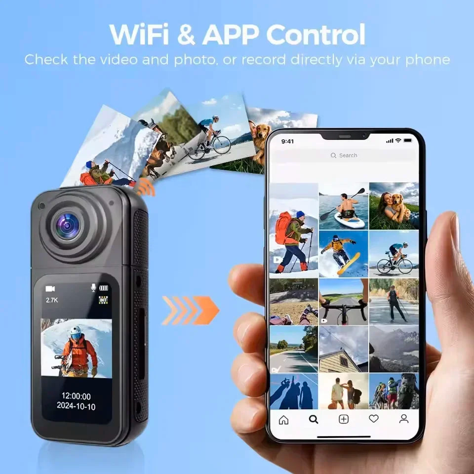 2.7K 180° Rotatable Wifi Outdoor Sports Camera 1.4Inch Screen Thumb Action Cam Motorcycle Road Sport Magnetic Attraction Bracket