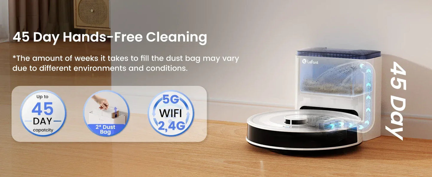 LEFANT M2L Plus Robot Vacuum Cleaner with Mapping, 6000Pa Suction, Emptying Station, Automatic Washing and Drying, DTOF Laser