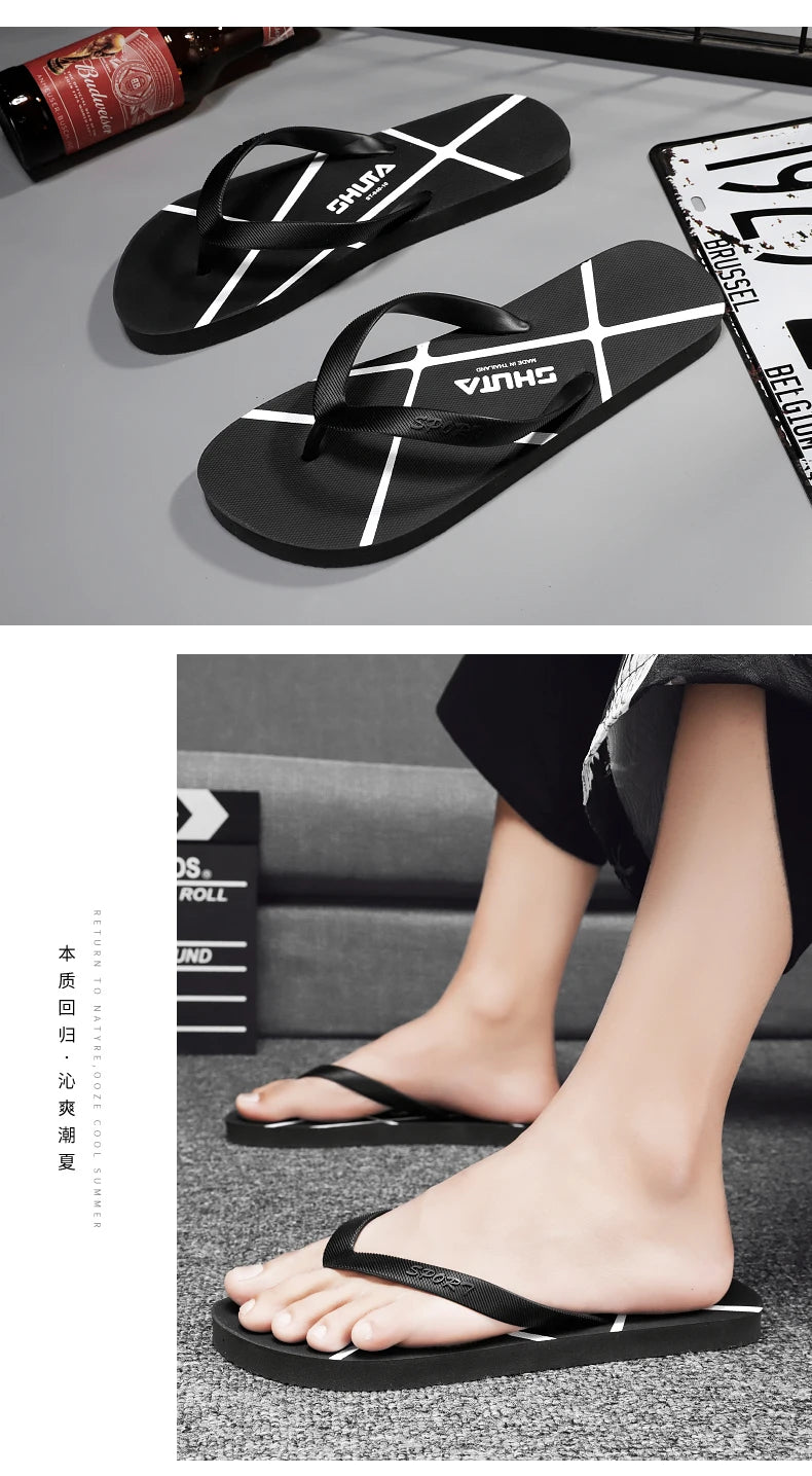 Men's Summer Flip Flop Fashionable Outdoor Slippers Casual Vacation Beach Shoes Indoor Bathroom Non-slip Flip-flops Sandals