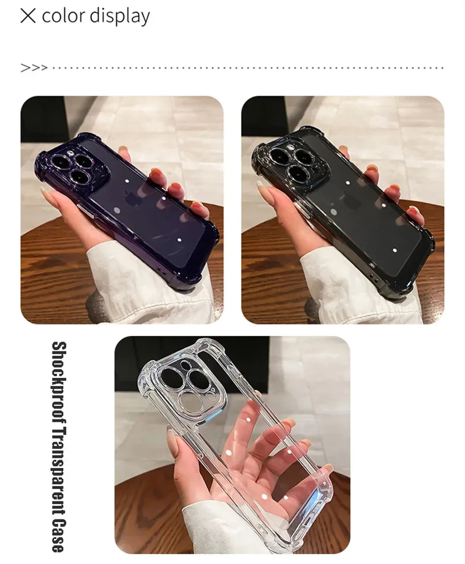 Luxury Shockproof Clear Phone Case For iPhone 15 14 13 12 11 Pro Max XR X XS Max Silicone Bumper Transparent Hard Back Cover