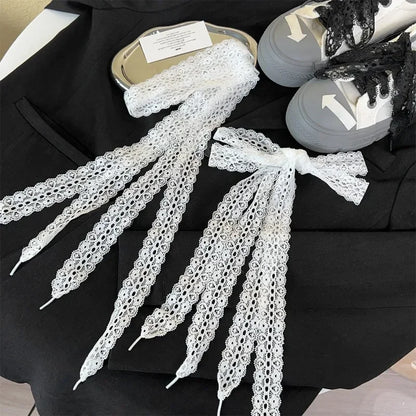 120cm Lace Shoelaces for Women Casual Shoes 3CM Width Flat Shoelace for Sneakers Black White Hollow Out Shoe Laces Accessorices