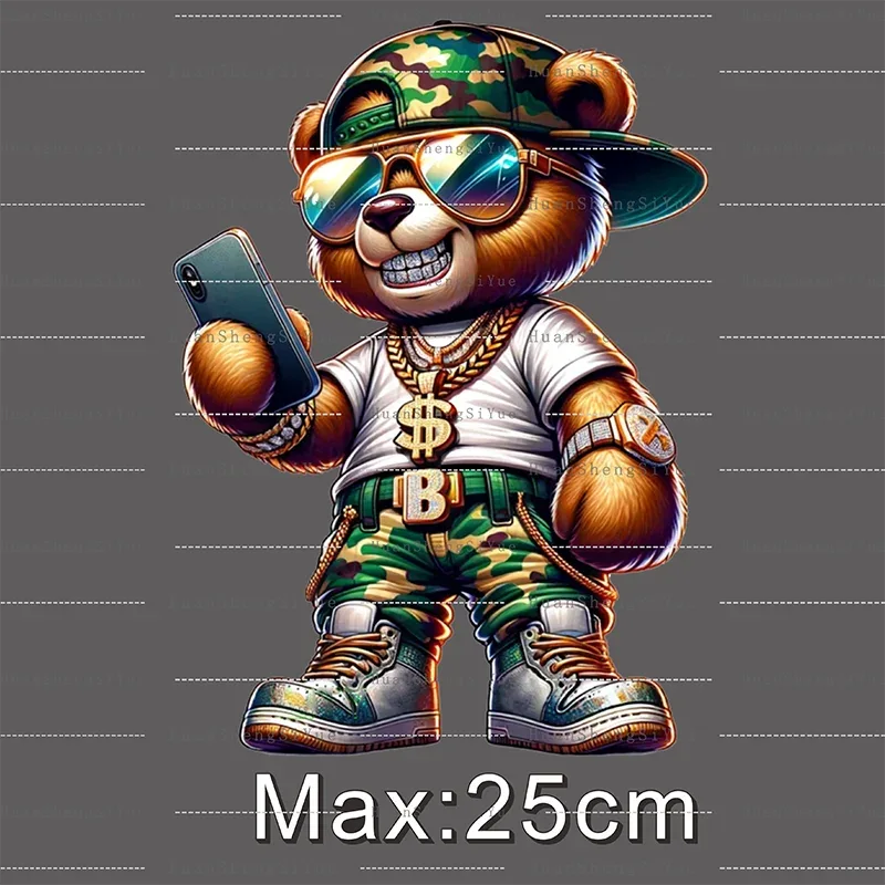 Teddy Bear Street Style Ironing Sticker Clothes DTF Fashion T-shirt Hoodie DIY Hot Transfer Printing Hot Sticker Waterproof