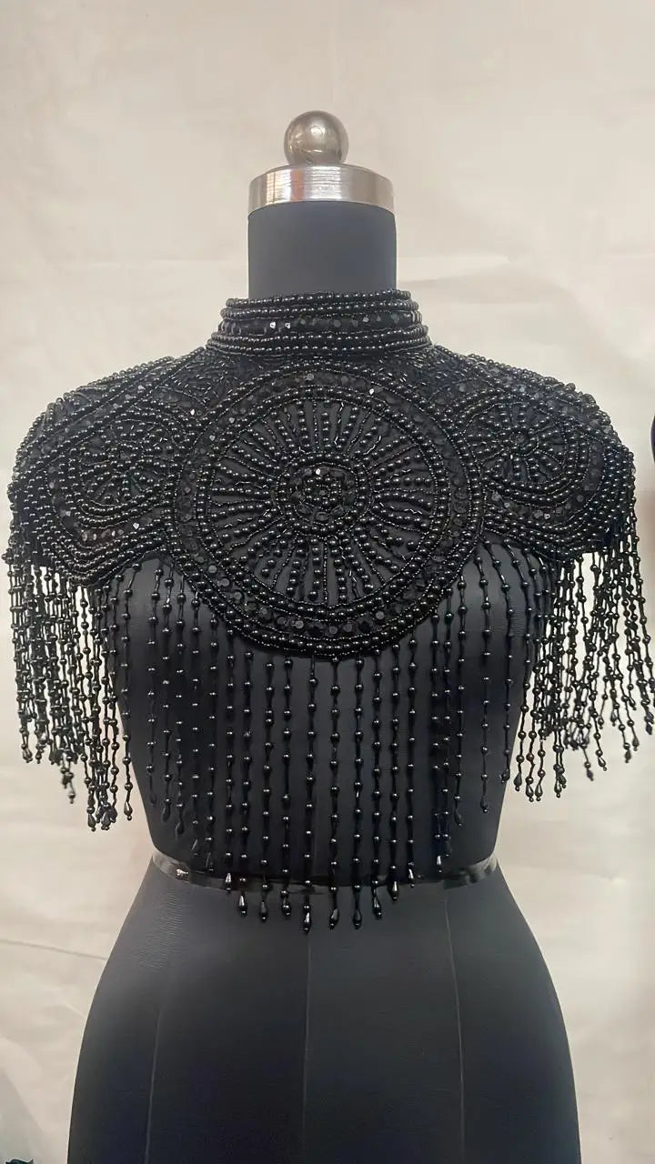 Handcrafted Beaded Embroidered Wedding Cape | Luxury Bridal Sheer Tulle Evening Wrap for Formal Wedding Gowns Ellora Model 31