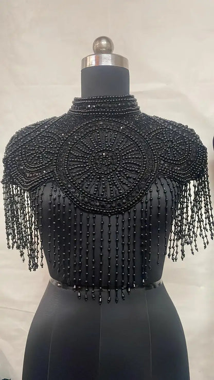 Handcrafted Beaded Embroidered Wedding Cape | Luxury Bridal Sheer Tulle Evening Wrap for Formal Wedding Gowns Ellora Model 31