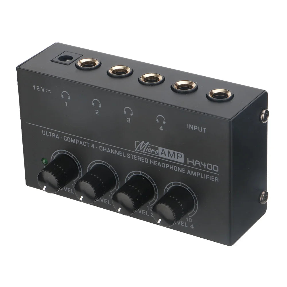 HA400 Ultra-Compact Stereo Audio Amplifier 4 Channels Mini Headphone Amplifier With Power Adapter 10MHz Earphone Amp for Music
