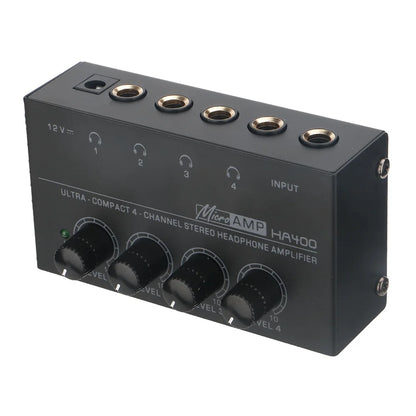 HA400 Ultra-Compact Stereo Audio Amplifier 4 Channels Mini Headphone Amplifier With Power Adapter 10MHz Earphone Amp for Music