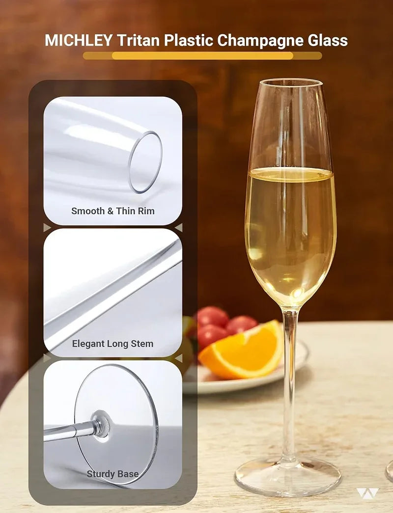 MICHLEY Unbreakable Champagne Flutes Glasses Set Plastic Tritan Sparkling Wine Glass For Wedding Party Picnic Barware 2/4 pcs