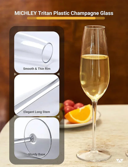 MICHLEY Unbreakable Champagne Flutes Glasses Set Plastic Tritan Sparkling Wine Glass For Wedding Party Picnic Barware 2/4 pcs