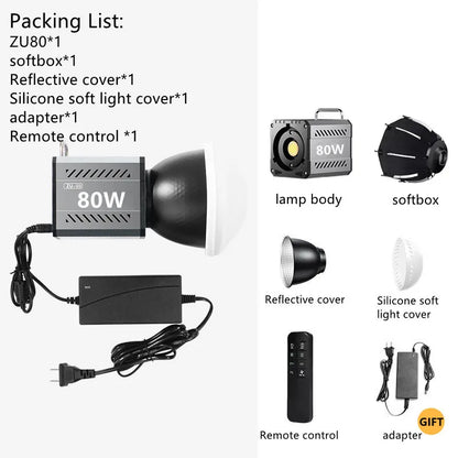 FGCLSY ZU80 Photo Studio Light COB Bi-Color 2500-8500K CRI≥95 TLCI≥97 With Diffuser LED Video Lights Fill Lighting
