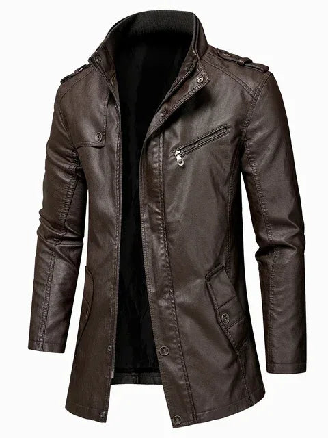 Men Long Coat Men Autumn Fashion Long Warm Pocket Leather Jacket Men Winter Casual England Style Vintage Leather Jacket Parkas