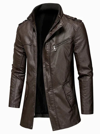 Men Long Coat Men Autumn Fashion Long Warm Pocket Leather Jacket Men Winter Casual England Style Vintage Leather Jacket Parkas
