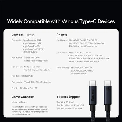 Baseus 100W USB C To Type C Cable For iPhone  16 15 Plus Pro Max PD Fast Charging Charger Cable For Macbook Xiaomi Samsung