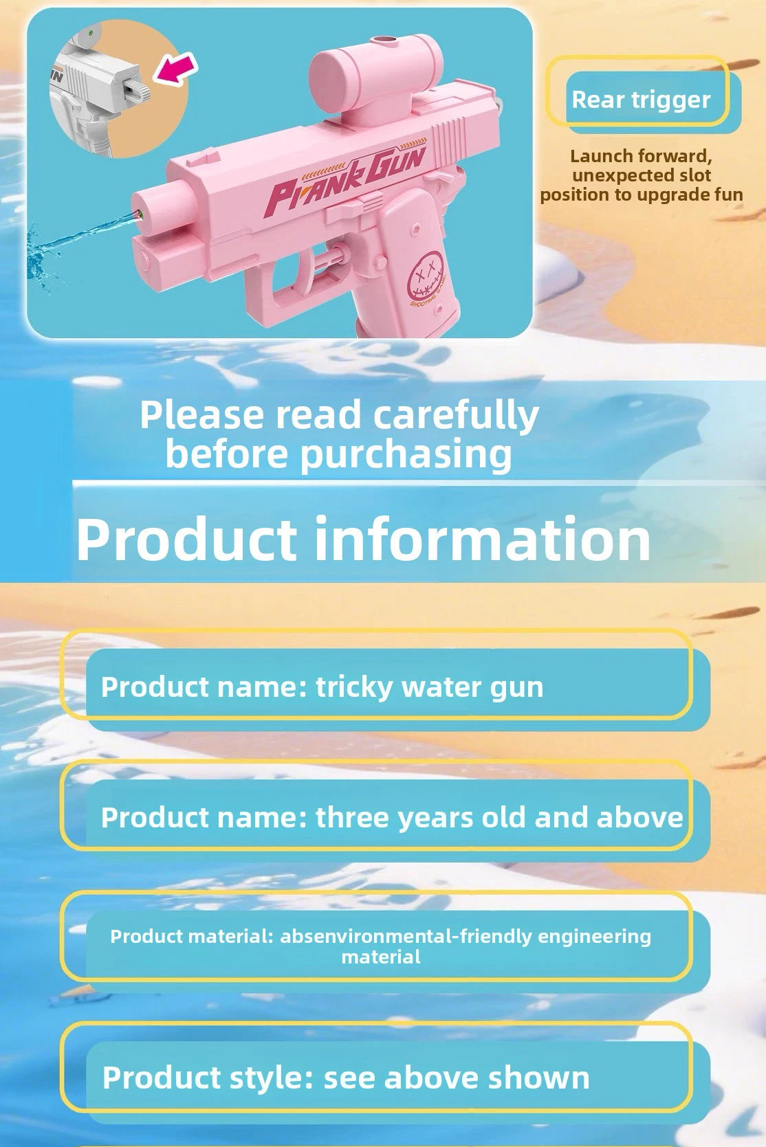 Two-Way Reverse Water Gun Prank Toys Mini Portable Squirt Gun for Kids Adults Summer Pool Beach Water Fight Stress Relief Gifts