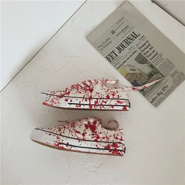 Graffiti Sneakers Men Women Black Ink Dirty Shoes Size 35-44 College Hiphop Style School Couple Shoes 2024 Spring Canvas Sneaker