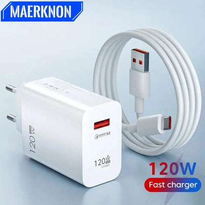 USB GaN 120W Charger Quick Charge 3.0 EU/US Plug Phone Charger Adapter Type C Wire For iPhone Samsung Xiaomi Huawei Fast Charger