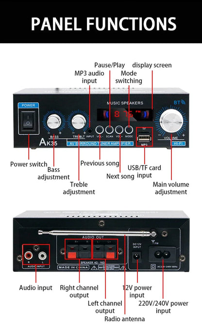 Home High-power Bluetooth Power Amplifier 2.0 Channel Constant Resistance Mini Power Amplifier Small Car Power Amplifier Multy