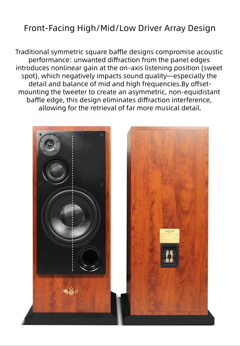 BN-186 3-Way Hi-Fi Floor Standing Speakers, 12-Inch Passive Tower Audiophile System for Home Audio