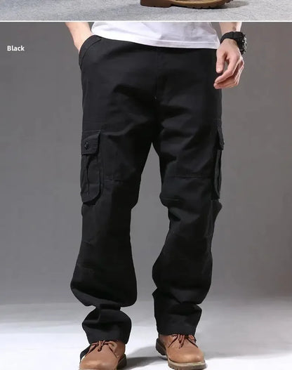 Cross-Border Men's Cargo Pants Spring Autumn Loose-Fit Pure Cotton Multi-Pocket Plus Size Straight-Leg Casual Pants