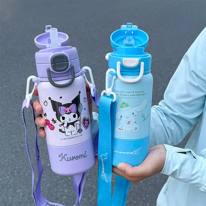 1pc Kuromi Stainless Steel Cute Insulated Cup - 500ML with Crossbody Strap, Portable Water Bottle for Outdoor Sports