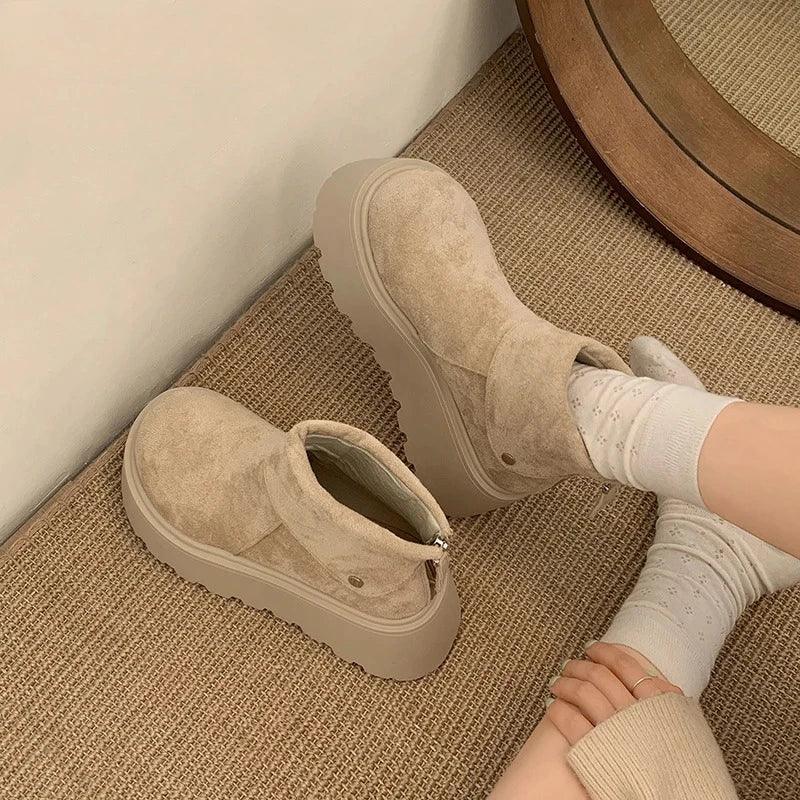 Winter Fashion Platform Heels Women Ankle Boots Keep Warm Height Increase  Short Booties Shoes Zapatos Mujer