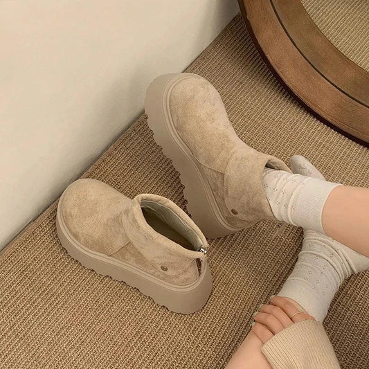 Winter Fashion Platform Heels Women Ankle Boots Keep Warm Height Increase  Short Booties Shoes Zapatos Mujer