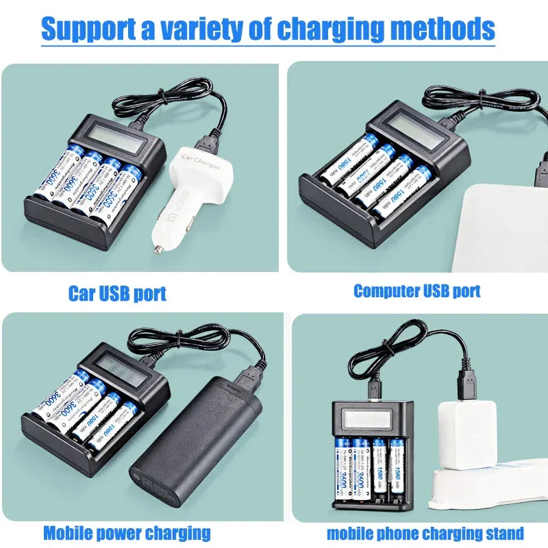 LCD Display AA  / AAA Battery USB Charger 4 Slots For NI-MH /NI-CD AA  AAA 1.2V Rechargeable Battery Indicator Battery Charger