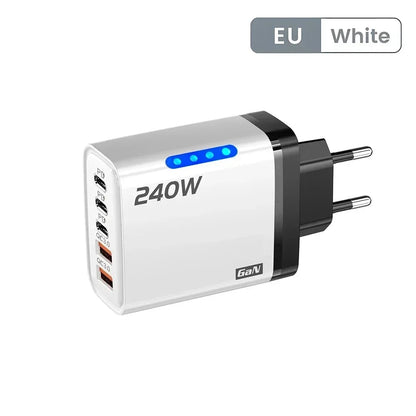 Total 240W Power GaN Charger 5 in 1 Fast Charging Charger PD Adapter For iPhone Samsung Xiaomi Huawei Laptop Tablet 2USB 3C