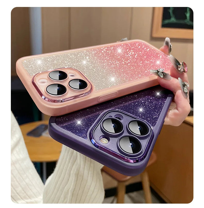 Fashion Bling Glitter Phone Case  For iPhone 16 E 15 Pro Max 14 Plus 13 12 11 Luxury Shockproof Bumper Silicone Clear Back Cover