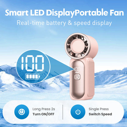 USB Rechargeable Mini Handheld Fan Ultra-Quiet Digital Display Small Electric Fan Powerful Wind Personal Cooling Fan With Light