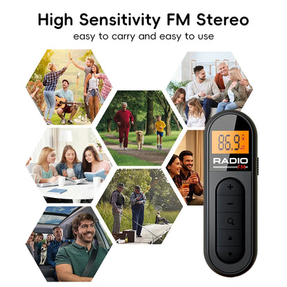[Mini Portable FM Radio] Rechargeable Mini Portable FM Radio with Clip - Suitable for Meetings, Tours- Comes with Earphones
