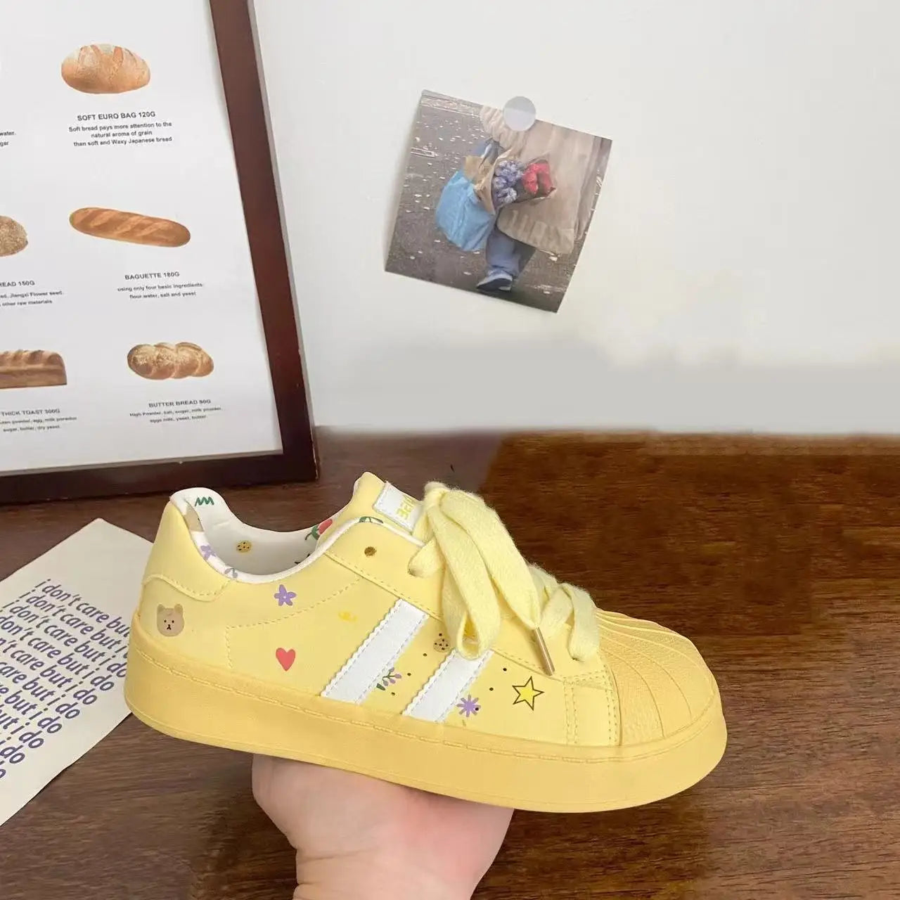 Thick-soled yellow flats for students, versatile sports casual shoes for women