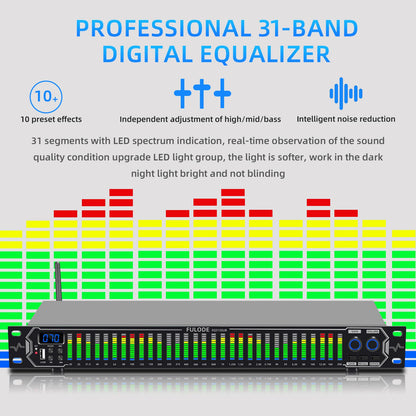 FULUODE EQ315 Professional Digital Equalizer Tuner for Stage Audio Noise Reduction with Segmented Display Audio Performance Equi